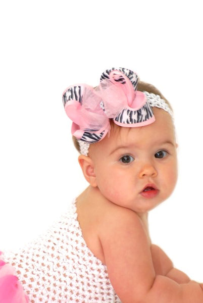 Light Pink Zebra Girls Hair Bow Clip or Baby Headband