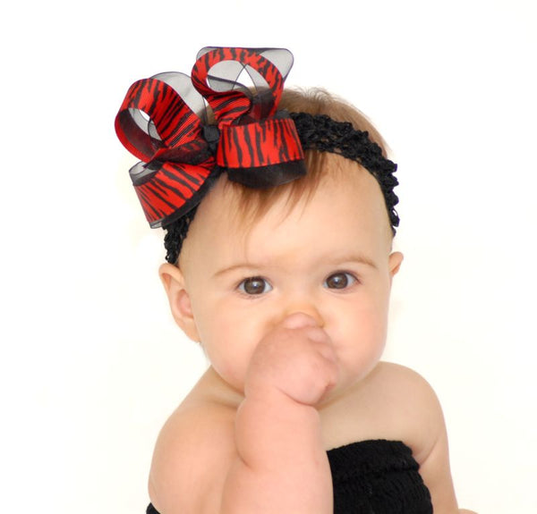 Red  Zebra Girls Hair Bow Clip or Baby Headband