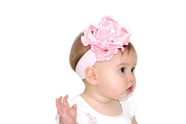 Ruffled Infant Headband Pink Baby Headband Bow
