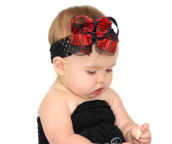 Red  Zebra Girls Hair Bow Clip or Baby Headband