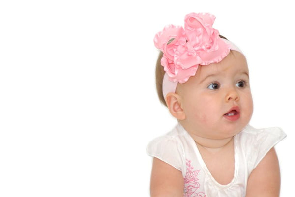 Ruffled Infant Headband Pink Baby Headband Bow