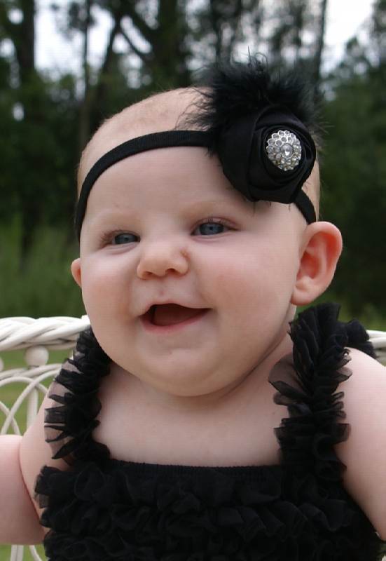 Fancy Black Satin Rosette Feather Vintage Baby Headband