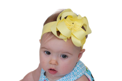 Double Layered Light Yellow Boutique Hair Bow or Headband