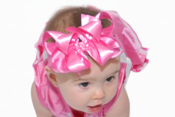 Double Satin Boutique Hot Pink Girls Hair Bow Clip or Headband-CHOOSE COLOR