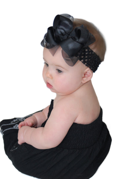 Solid Black Bow Headband or Hair Bow Clip Infant Toddler
