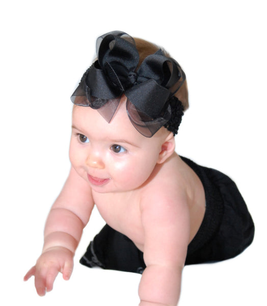 Solid Black Bow Headband or Hair Bow Clip Infant Toddler