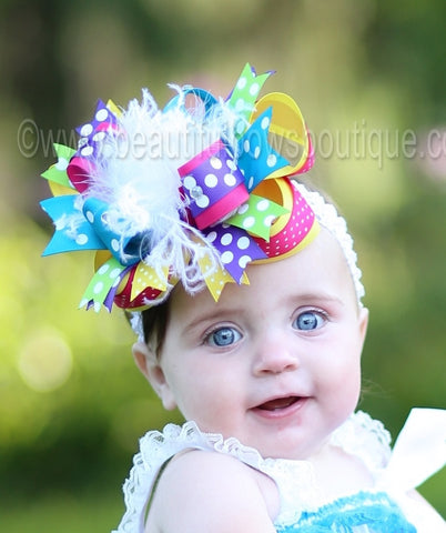 Big Boutique Rainbow Hair Bow Clip, Over the Top Baby Headband