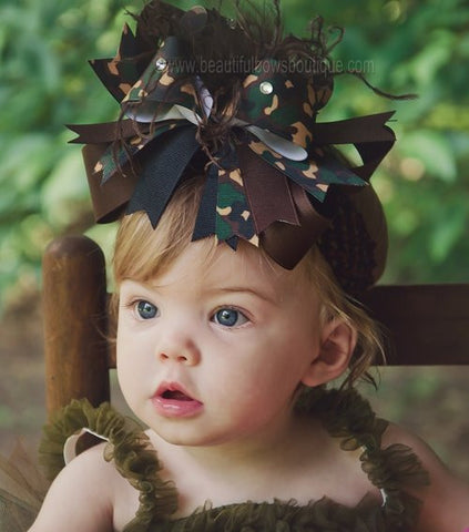 Big Boutique Camouflage Over the Top Hair Bow Clip or Baby Girl Headband