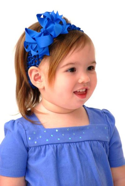 Dainty Royal Blue Layered Girls Hair Bow Clip and Headband Set
