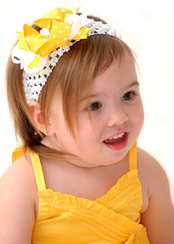 Dainty Yellow Polka Dot Layered Girls Hair Bow Clip or Headband Set