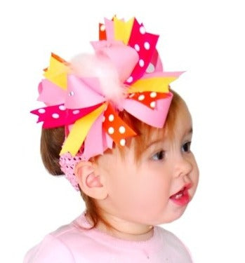 Citrus Yellow Orange Pink Over the Top Hair Bow Clip or Baby Headband