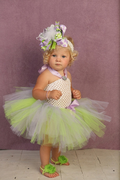 Fluffy Tinkerbell Baby Tutu Dress with Soft Tulle and Satin Bow