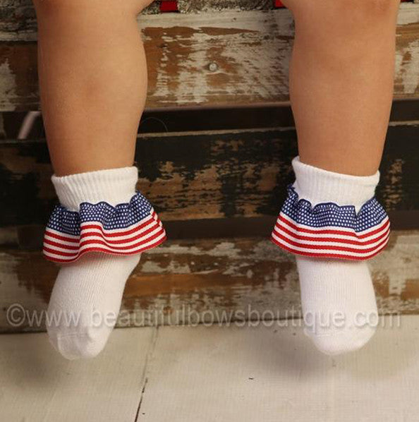 USA Flag Ribbon Ruffle Socks