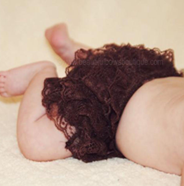 Girls Brown Lace Ruffled Baby Bloomers