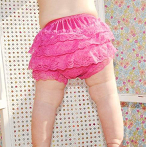 Girls Hot Pink Lace Ruffled Bloomers