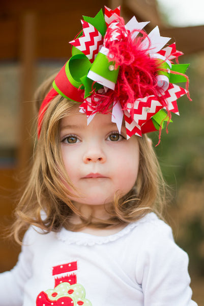 Boutique Christmas Green Red Baby Toddler Headband Bow