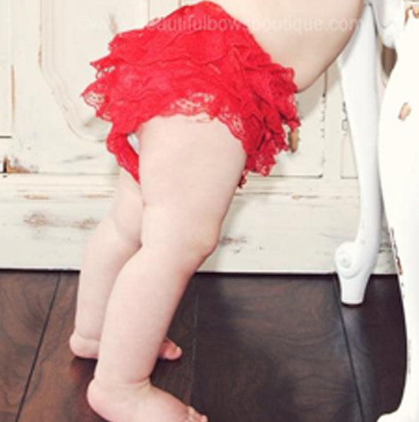 Girls Red Lace Ruffled Bloomers