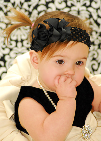 Dainty Black Layered Infant Bow Crochet Headband