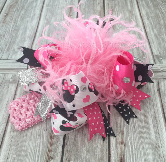 Minnie Mouse Over the Top Hair Bow Pink and Black