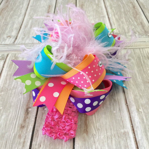Sherbet Over the Top Hair Bow Rainbow 6 inches