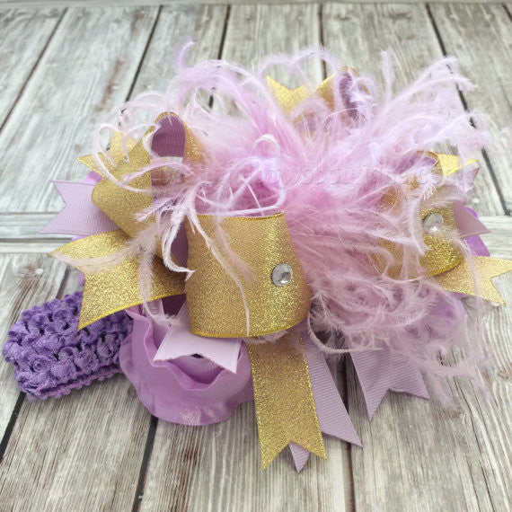 Lavender and Gold Baby Headband Over the Top