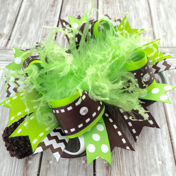 Fall Over the Top Hair Bow Headband Green and Brown