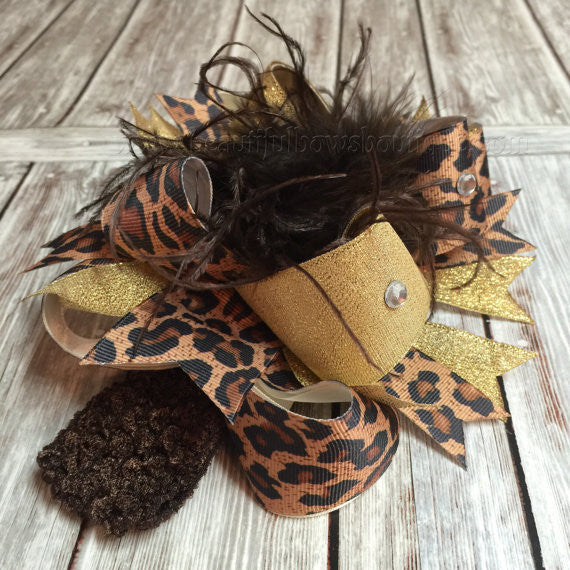 Fall Boutique Hair Bow Leopard and Gold