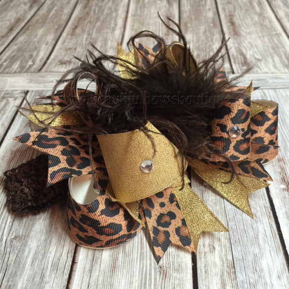 Fall Boutique Hair Bow Leopard and Gold