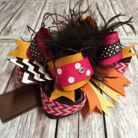 Fall Over the Top Hair Bow Pink Brown Orange Gold