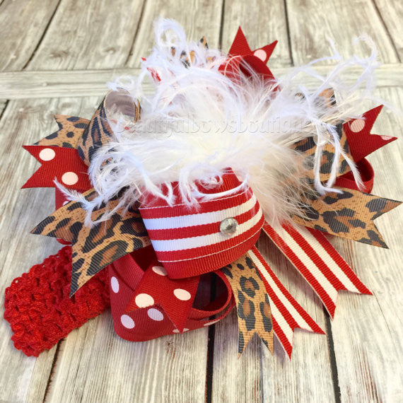 OTT Feather Baby Headband Christmas Red Leopard