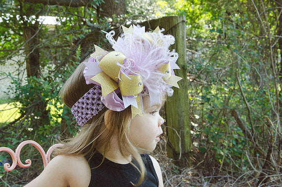 Lavender and Gold Baby Headband Over the Top