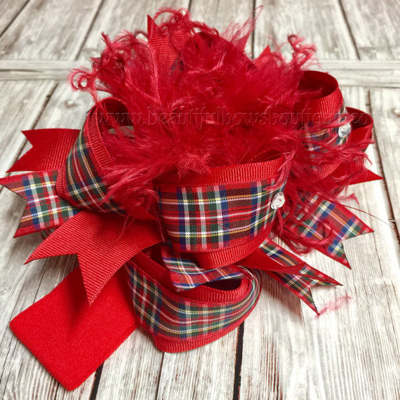 Red Tartan Plaid Over the Top Hair Bow Scottish