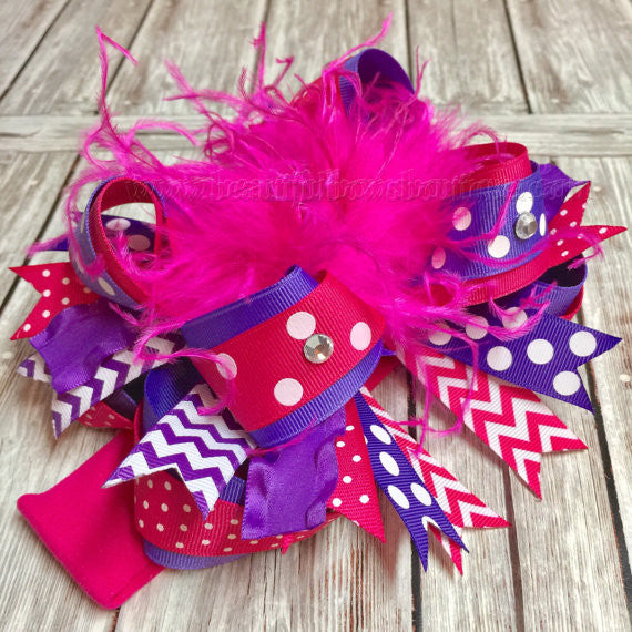 Bright Pink and Purple Over the Top Hair Bow