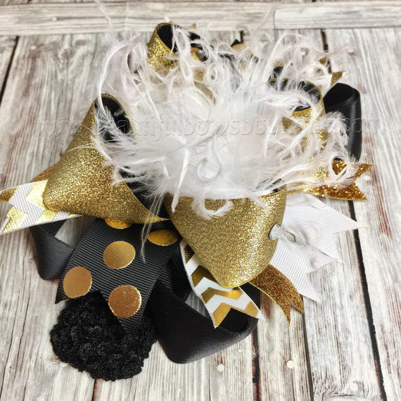 Black and Gold Over the Top Hair Bow