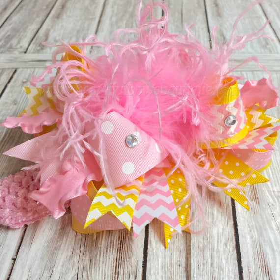 Smash Cake Over the Top Bows Pink and Yellow