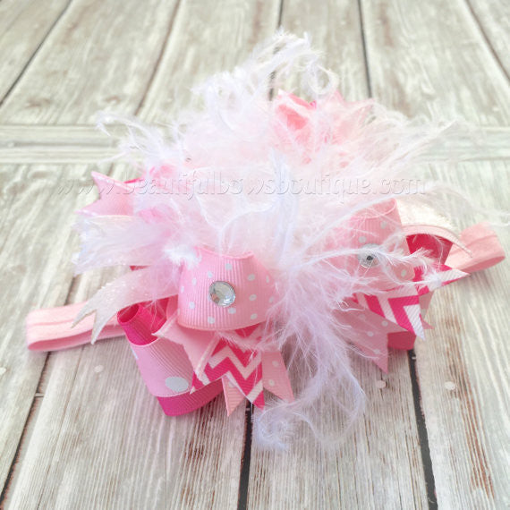 Over the Top Newborn Headband White and Pink Infant