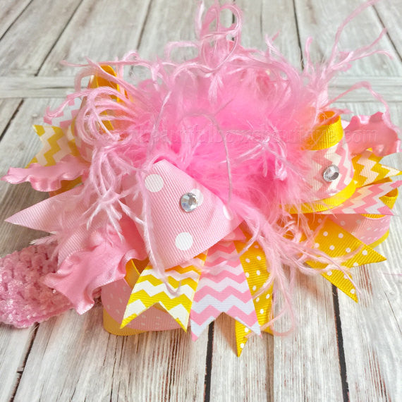 Smash Cake Over the Top Bows Pink and Yellow