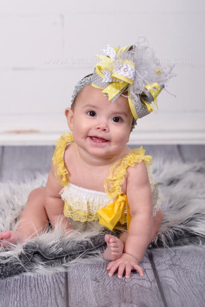 Grey and Yellow Over the Top Hair Bow Clip or Headband