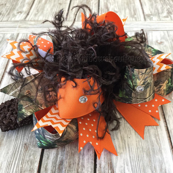 Orange Camo Hair Bow Realtree Camouflage