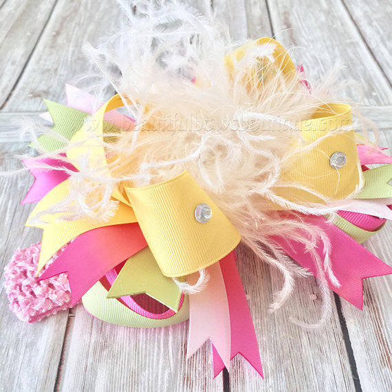 OTT Hair Bows Pink and Yellow Pastel