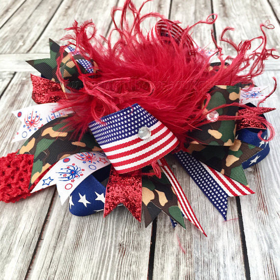 Patriotic Camo Hair Bow American Camouflage