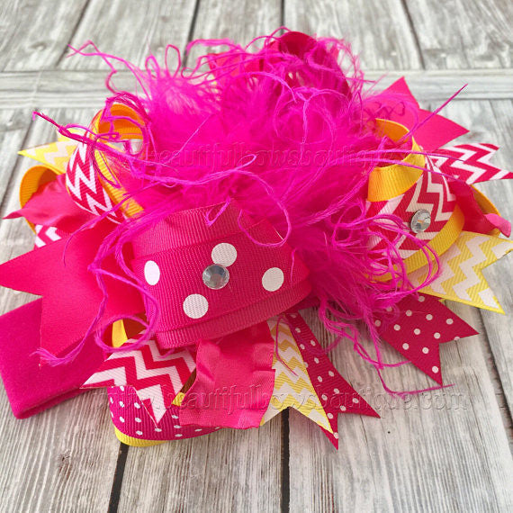 Sunshine Birthday Bow Headband Pink and Yellow