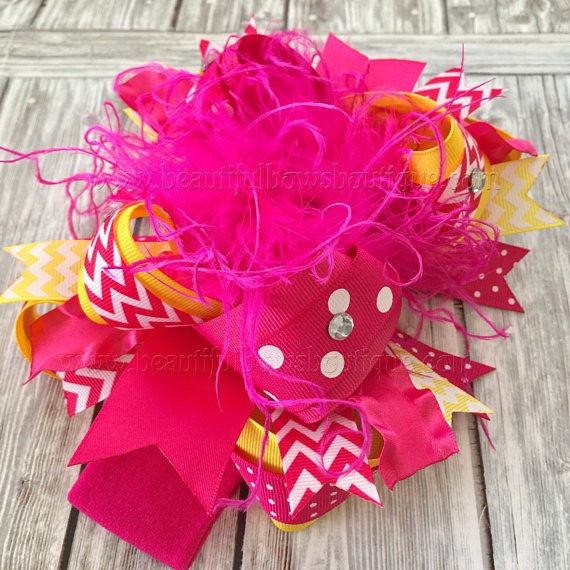 Sunshine Birthday Bow Headband Pink and Yellow