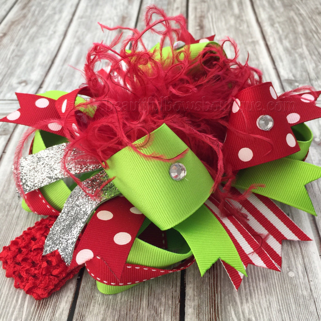 Christmas Over the Top Bow Grinch Green and Red