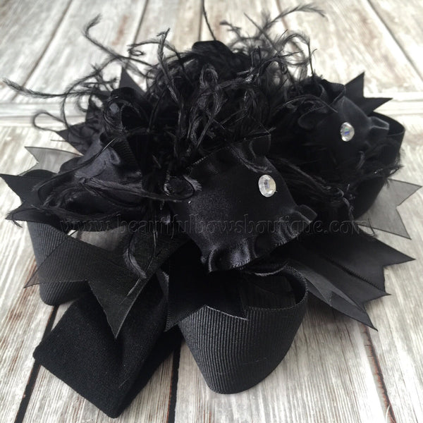 Baby Headbands, Black Over the Top Hairbow, Headbands for babies, Girls Hair Bows, Ostrich Feather Bow, Boutique Hairbow, Pageant Party bow
