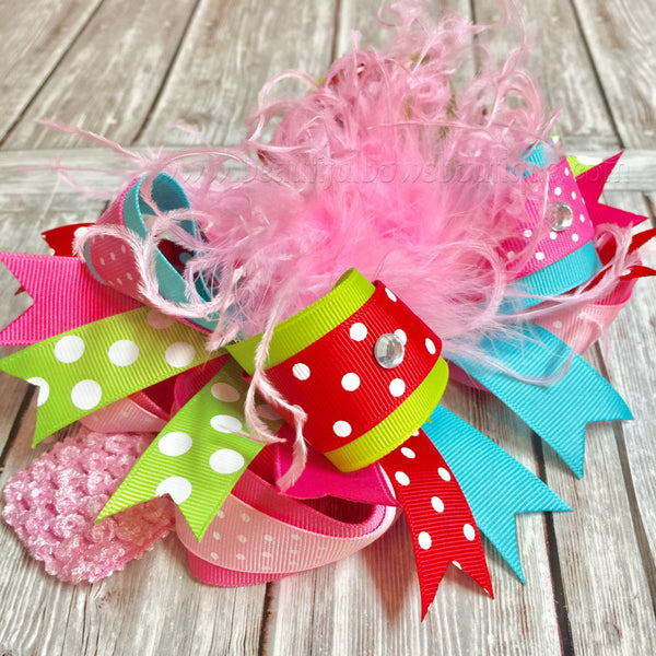 Over the Top Christmas Hair Bow Pink Red Green