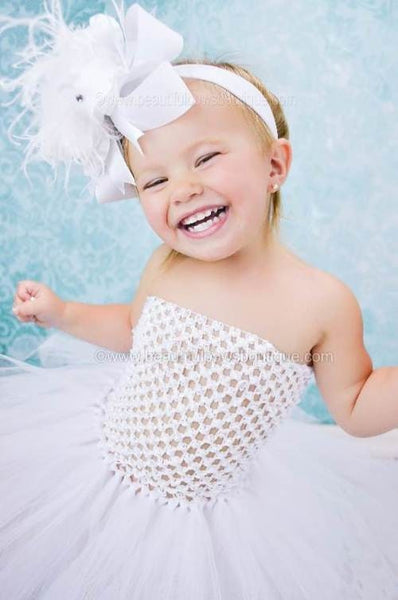 Solid White Toddler Baby Tutu Dress and Hair Bow Set, White Tutu Dress Infant, Fancy Tulle Dress, Baby Girl Tutu, Pageant Tulle Tutu Dresses