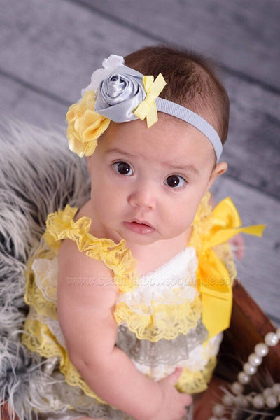 2 piece Gray Yellow Petti Romper Set Baby Girl