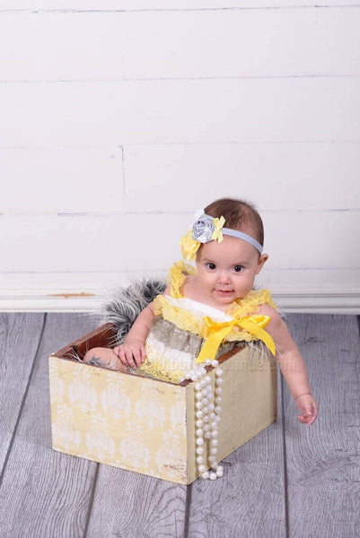 2 piece Gray Yellow Petti Romper Set Baby Girl