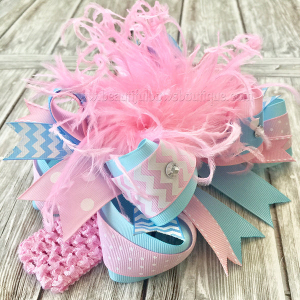 Pink and Blue Over the Top Bow,Blue and Pink Baby Headband,OTT Bows